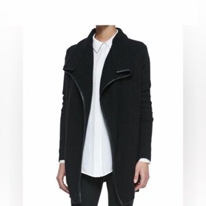 Vince Yak Wool Blend Leather Trim Cardigan Log Line Open Sweater Size XS